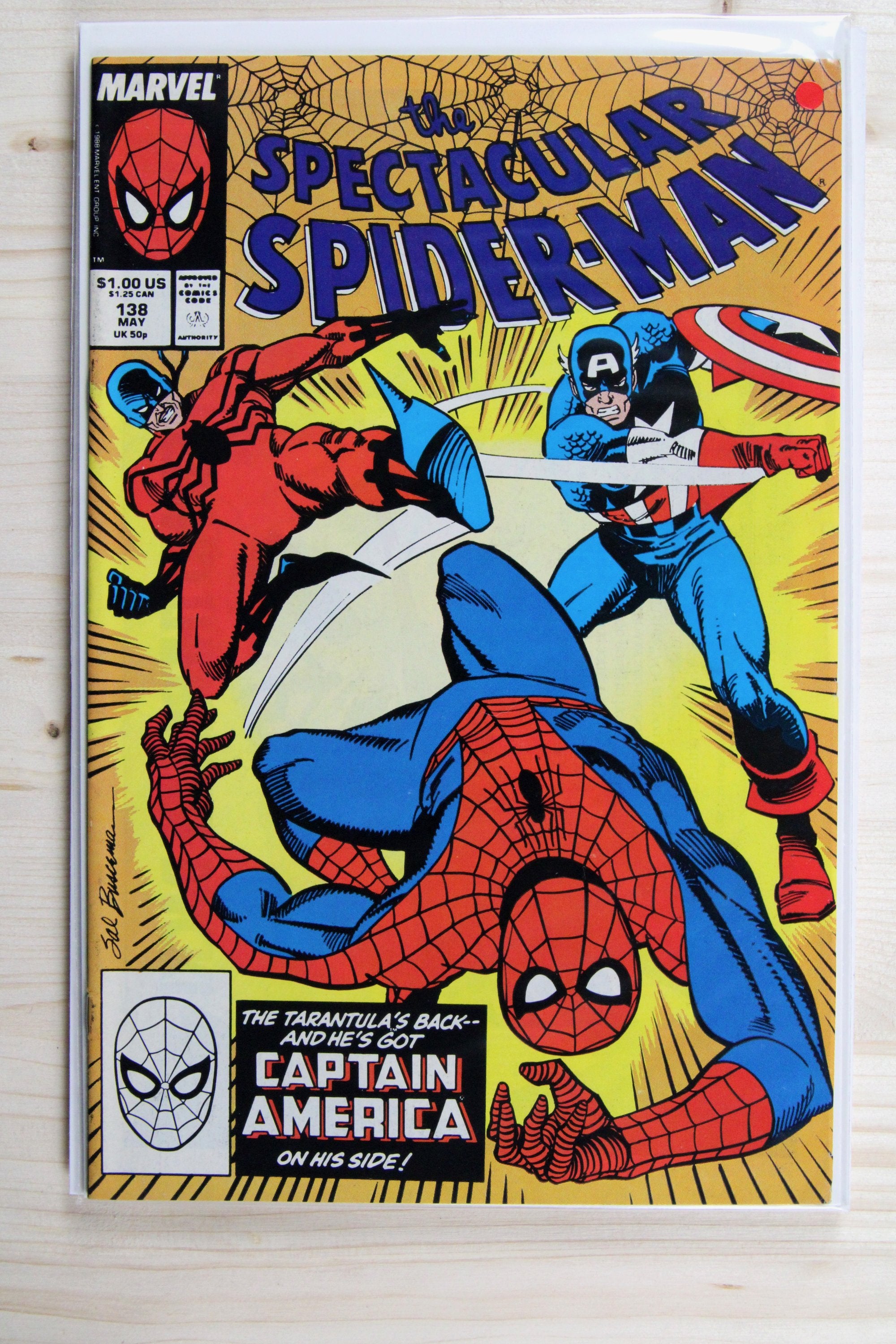 The Spectacular Spider-Man #138 – Marvel (1988) 8.5 VF+ "Captain America" Captain America No More