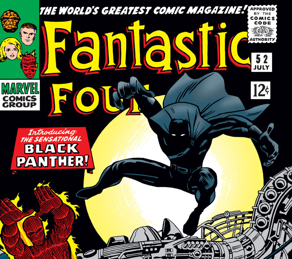 Comic book cover featuring Fantastic Four with Black Panther introduction