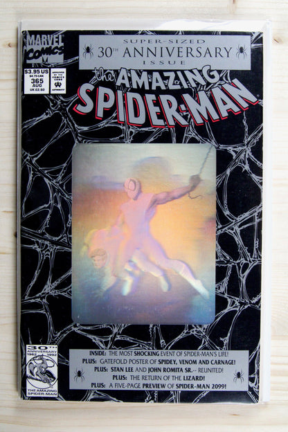 The Amazing Spider-Man #365 – Marvel (1992) 8.5 VF+ John Romita art | Stan Lee story | 30th Anniversary Super-Sized Issue with holographic cover